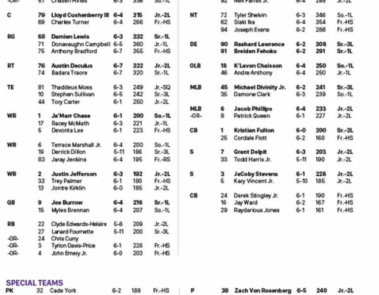 lsu tigers football depth chart